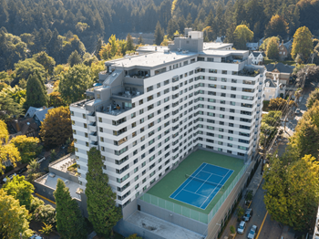 Aerial tennis court view